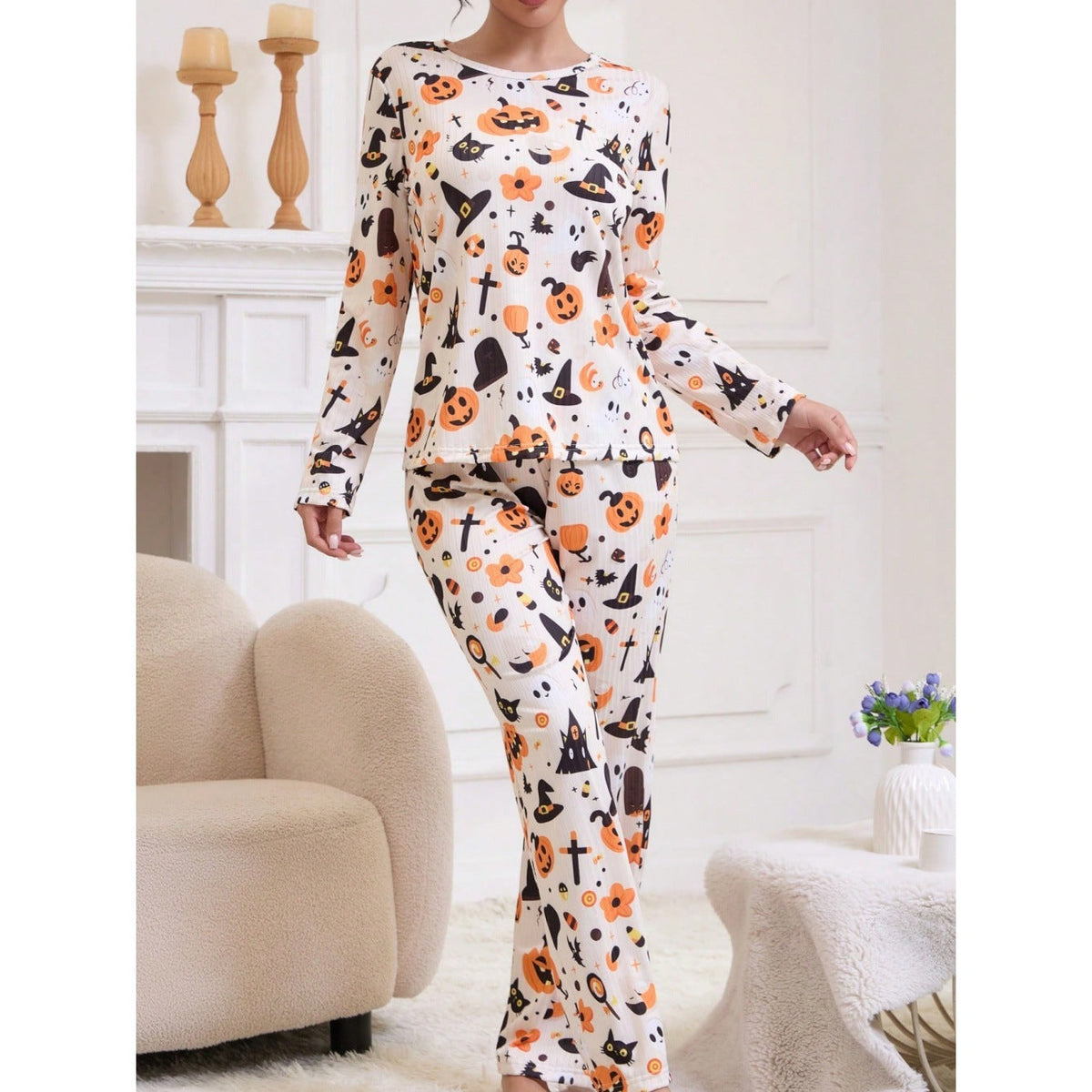 Spooky Hollow Pumpkin Ghost Halloween Pajamas for Women