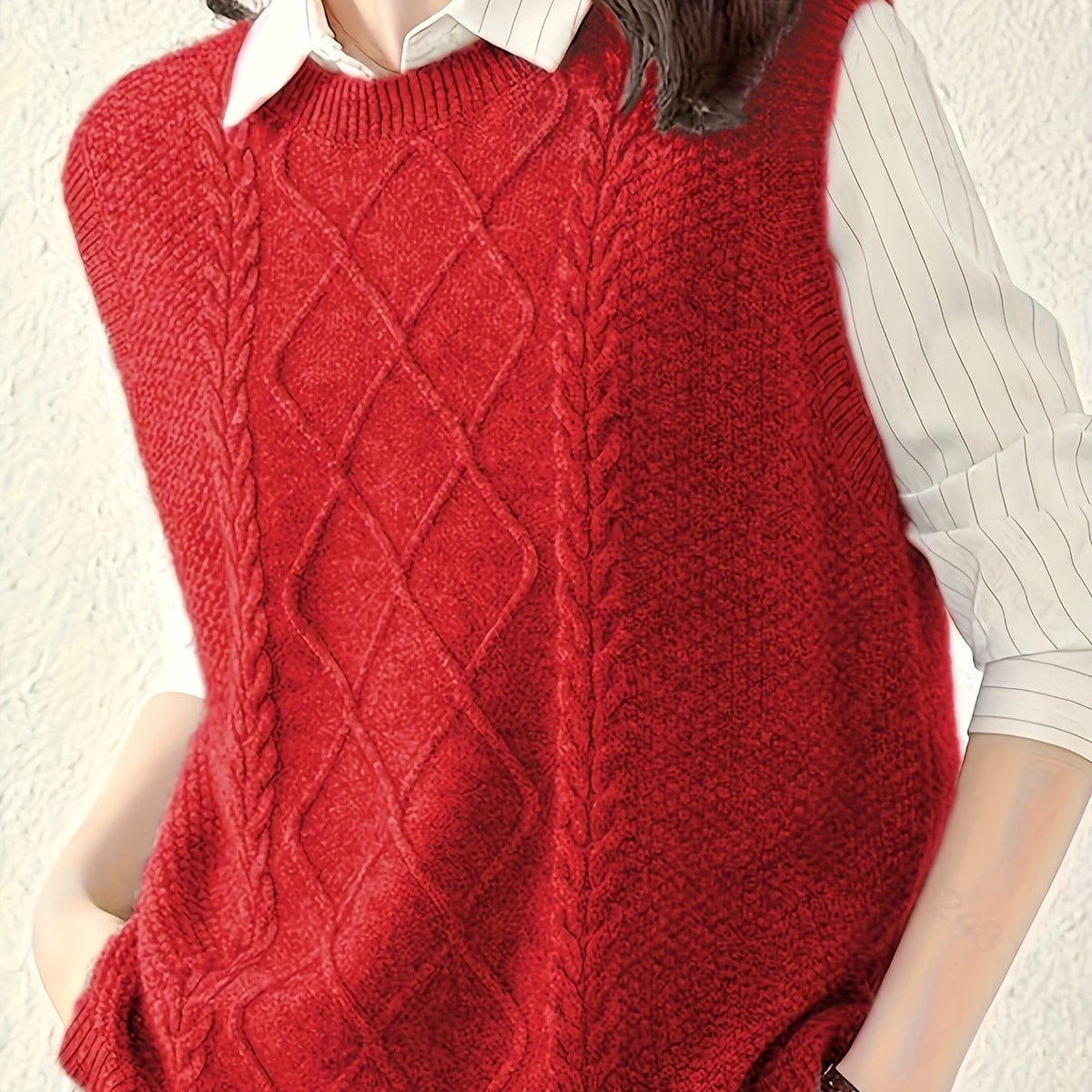 Women's Cable Knit V-Neck Sweater Vest in Red
