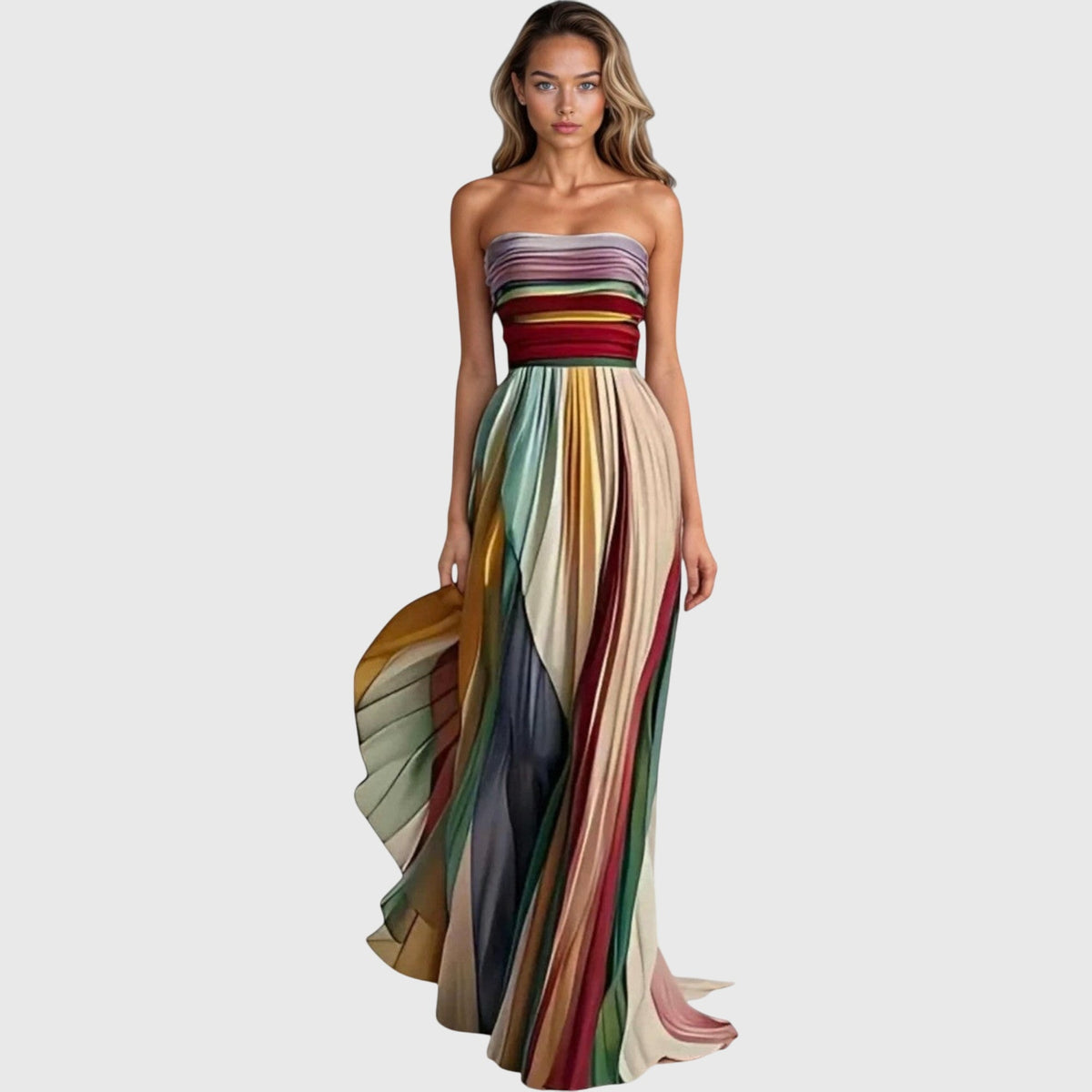 Women's Strapless Multicolor Striped Maxi Dress