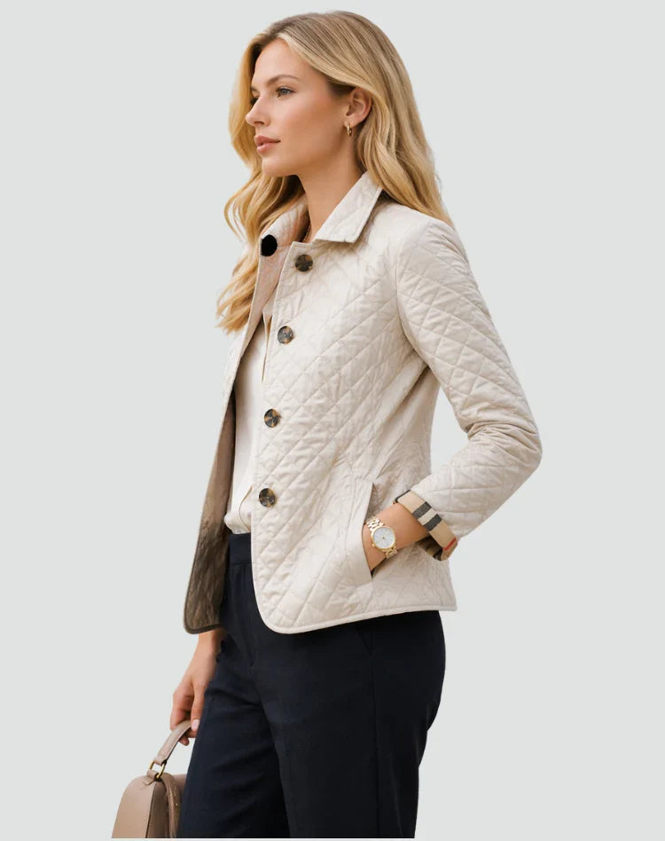 Women's Diamond Quilted Button-Front Jacket with Collar, view 2