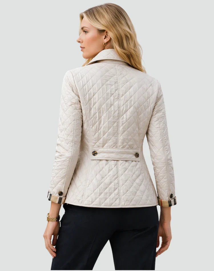 Women's Diamond Quilted Button-Front Jacket with Collar, view 3
