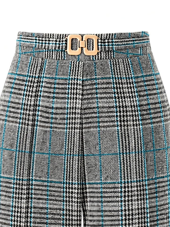 Women's Plaid Trousers, Wide Leg Checked High Waist Pants