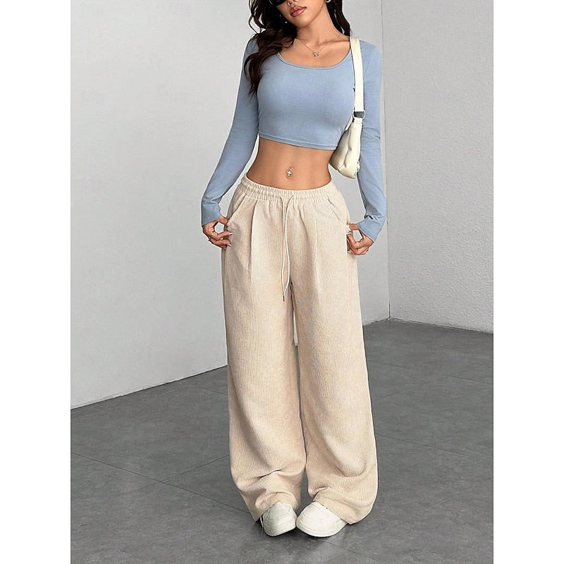 Women's Wide Leg Pants, High Waisted Flowy Casual Trousers
