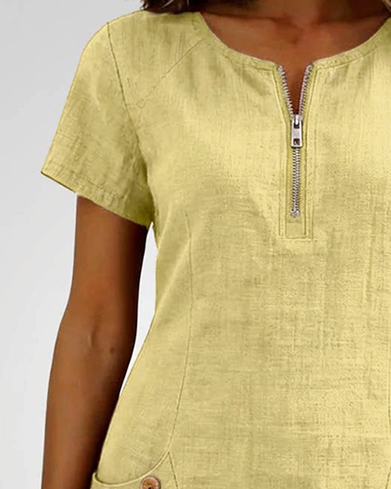 Women's Cotton Relaxed Dress with Front Zipper, view 15