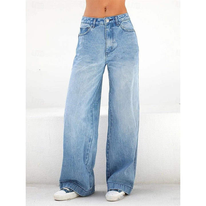 Women's Wide Leg Jeans, High Waisted Loose Fit Blue Denim