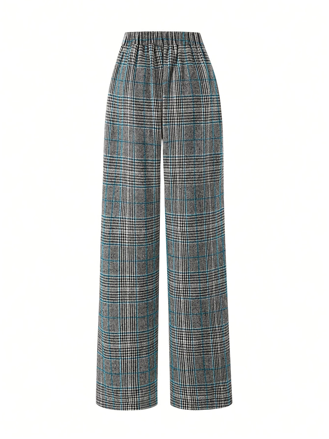 Women's Plaid Trousers, Wide Leg Checked High Waist Pants