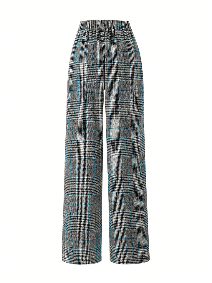 Women's Plaid Trousers, Wide Leg Checked High Waist Pants