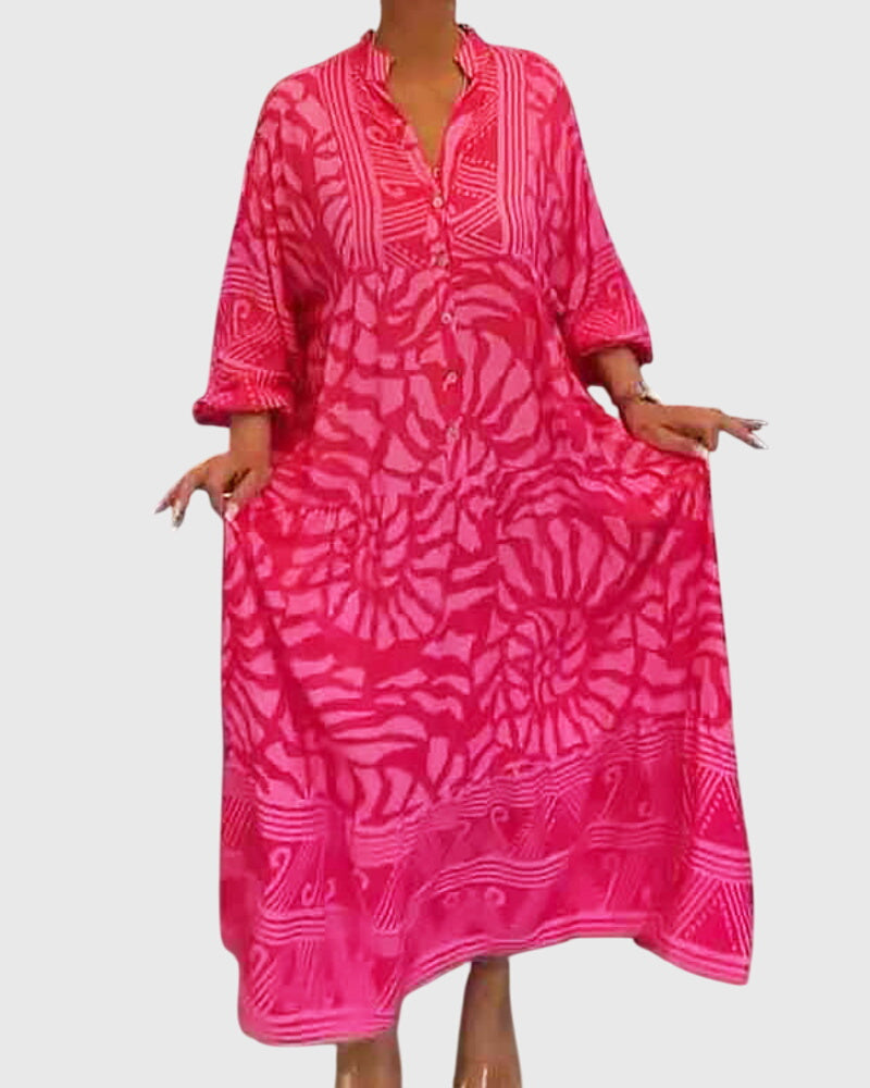 Women's Printed V-Neck Maxi Dress with Half Sleeves, view 2