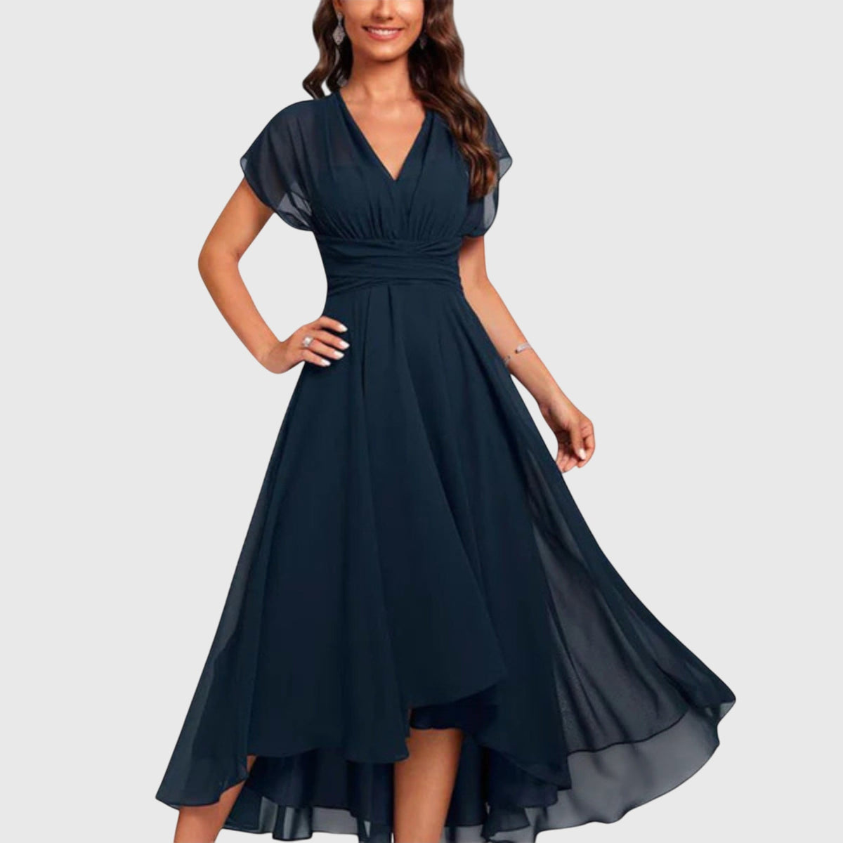 Women's Blue V-Neck Flared A-Line Summer Dress