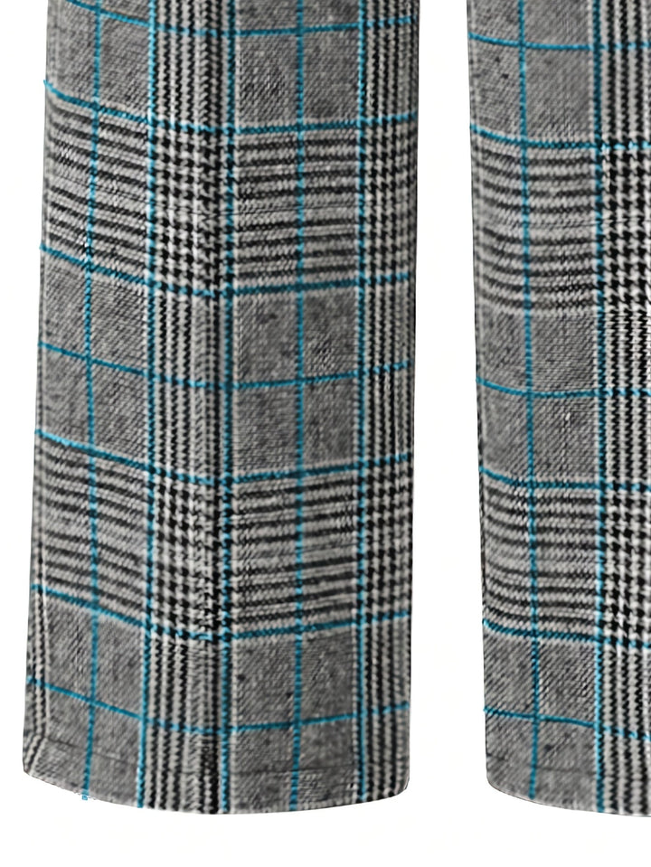 Women's Plaid Trousers, Wide Leg Checked High Waist Pants
