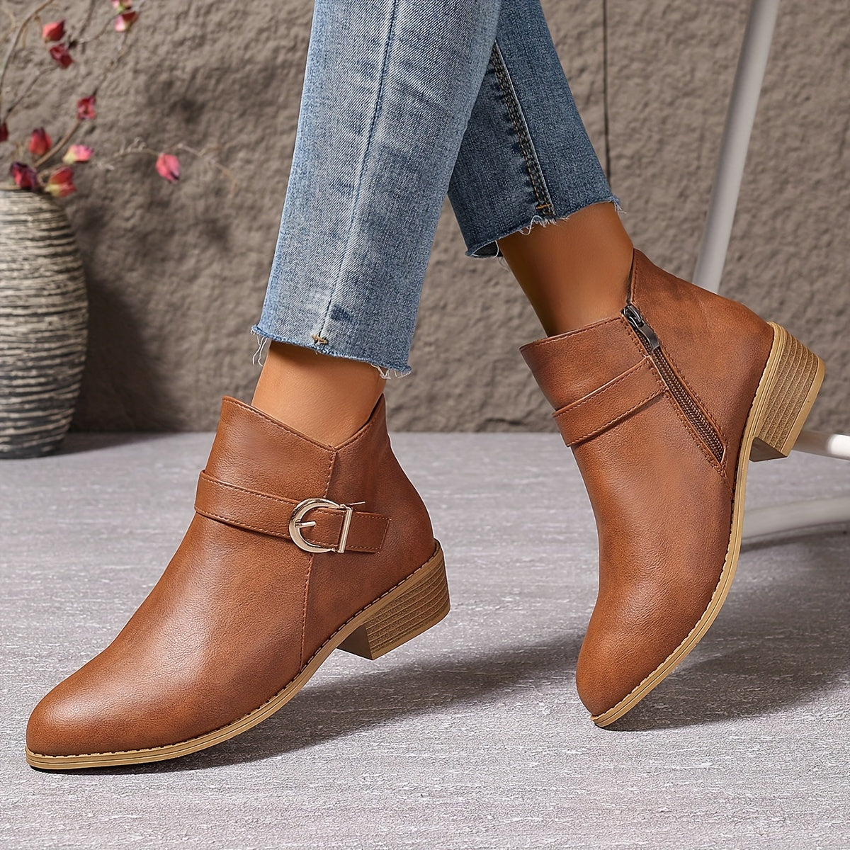 Women's Wraparound Buckle Chelsea Ankle Boots with Side Zip, view 8