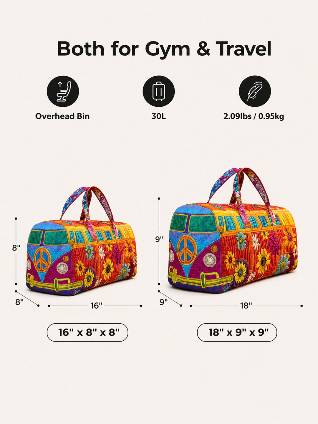 70s Hippie Van Quilted Duffle Bag