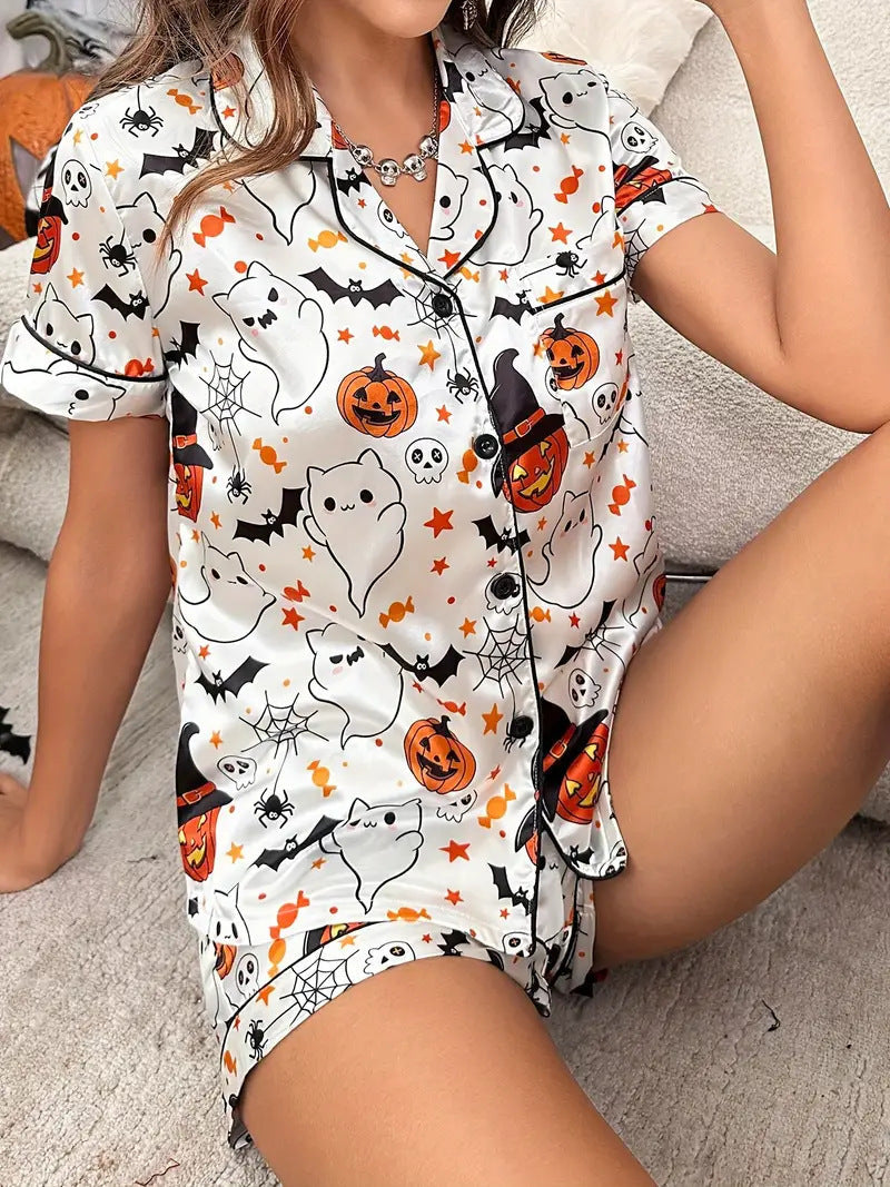 Spooky Pumpkin Halloween Pajama Set for Women | Plus Size to 5XL