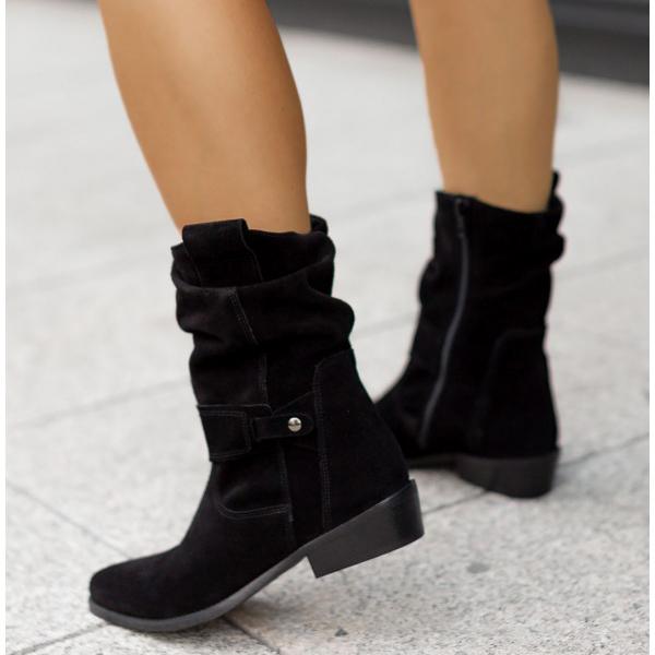 Women's Suede Fold-Over Cuff Slouch Ankle Boots with Low Block Heel, view 9