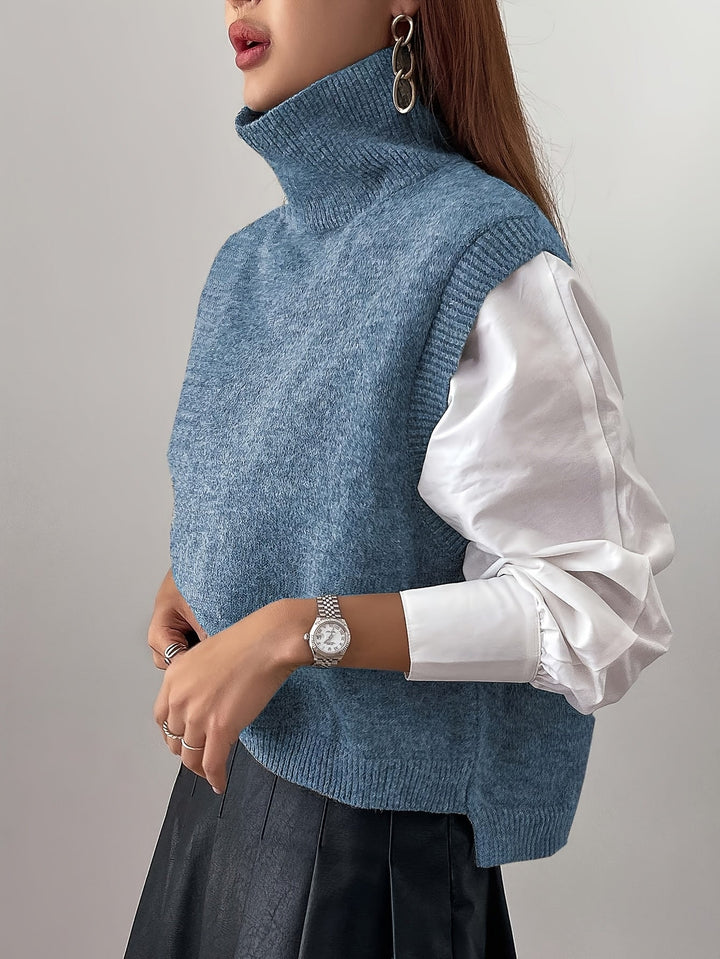 Women's Sweater Vest, High Neck Sleeveless Knit Pullover Top