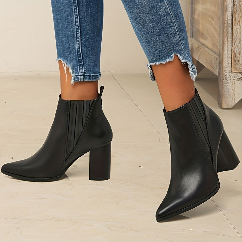 Women's Pointed Toe Pull-On Ankle Boots with Square Block Heel, view 6