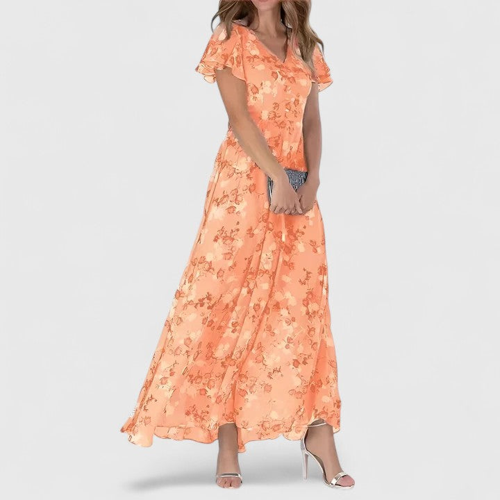 Women's Lightweight Flowy Maternity Maxi Dress in Orange