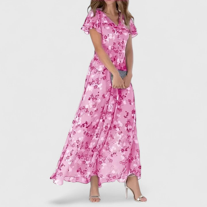 Women's Lightweight Flowy Maternity Maxi Dress in Light Pink