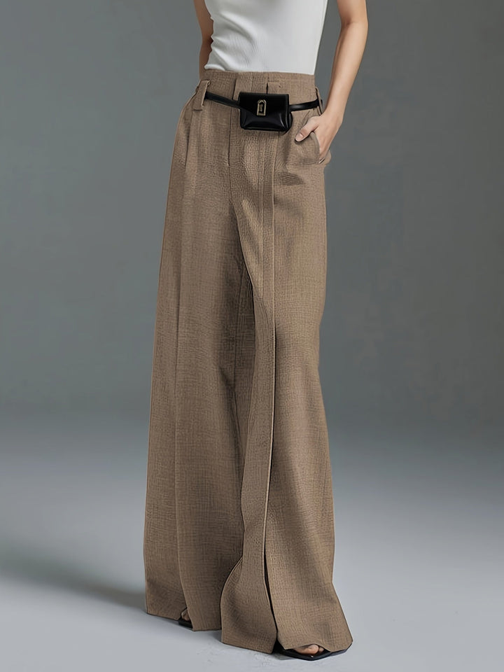 Women's Wide Leg Trousers, Side Slit High Waisted Flowy Pants