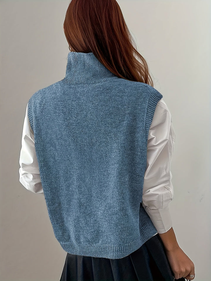 Women's Sweater Vest, High Neck Sleeveless Knit Pullover Top
