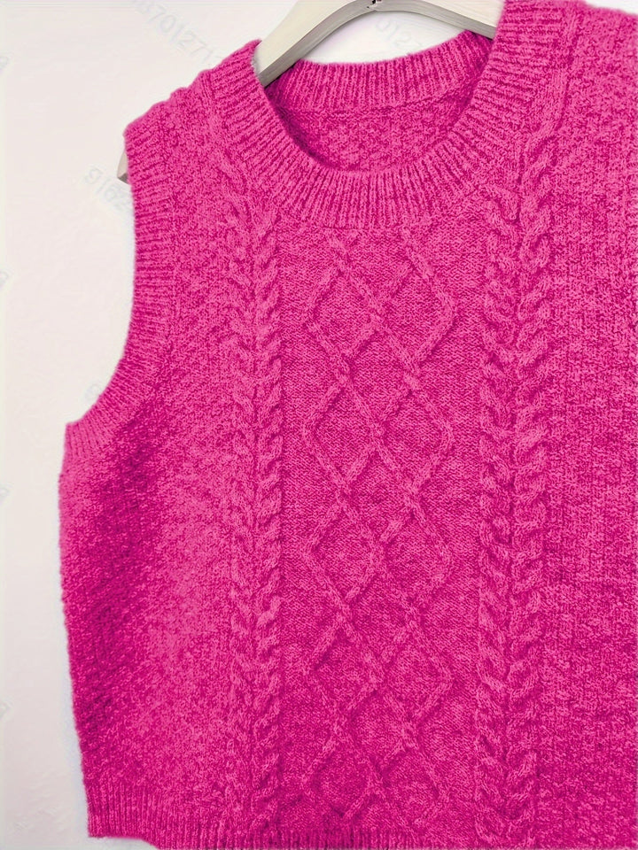 Women's Cable Knit Sweater Vest, Sleeveless V Neck Pullover
