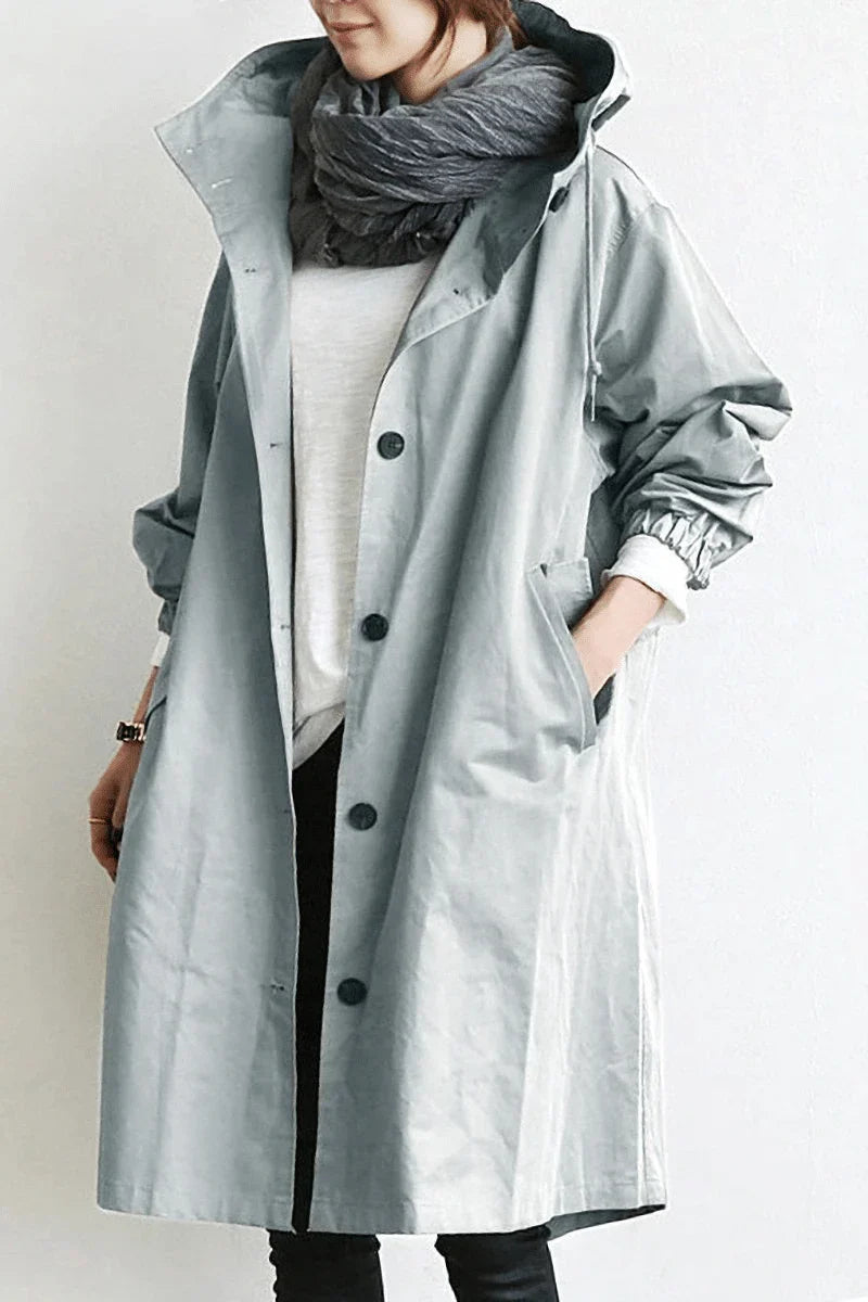 Women's Water-Resistant Button-Front Anorak with Drawstring Waist in Gray