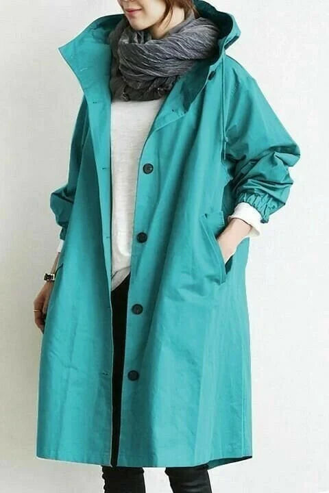 Women's Water-Resistant Button-Front Anorak with Drawstring Waist in Blue