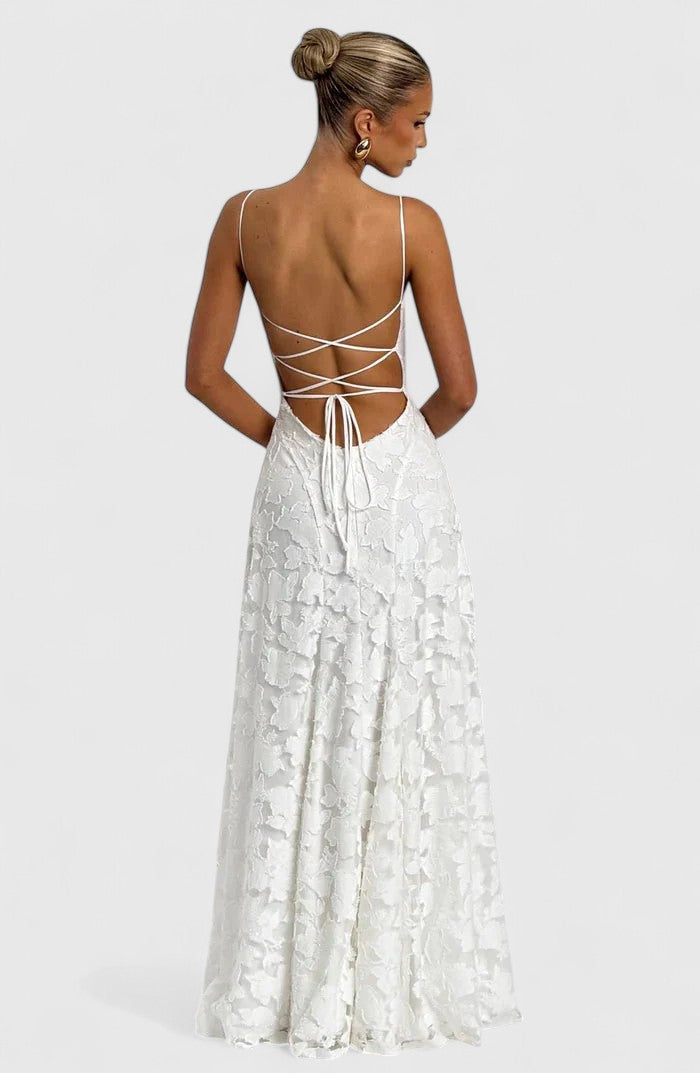 Women's Cowl Neck Maxi Dress with Lace-Up Open Back, view 3
