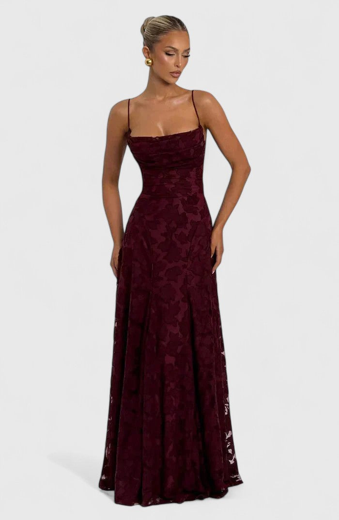 Women's Cowl Neck Maxi Dress with Lace-Up Open Back, view 4