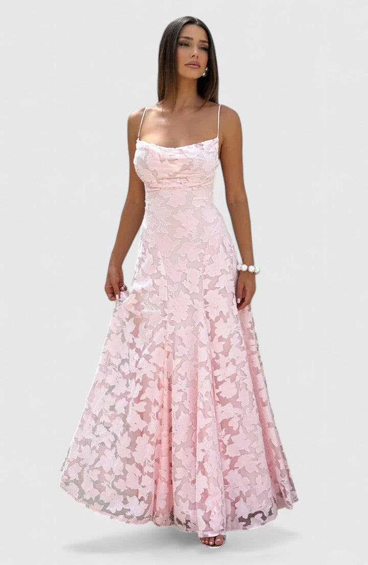 Women's Cowl Neck Maxi Dress with Lace-Up Open Back, view 5