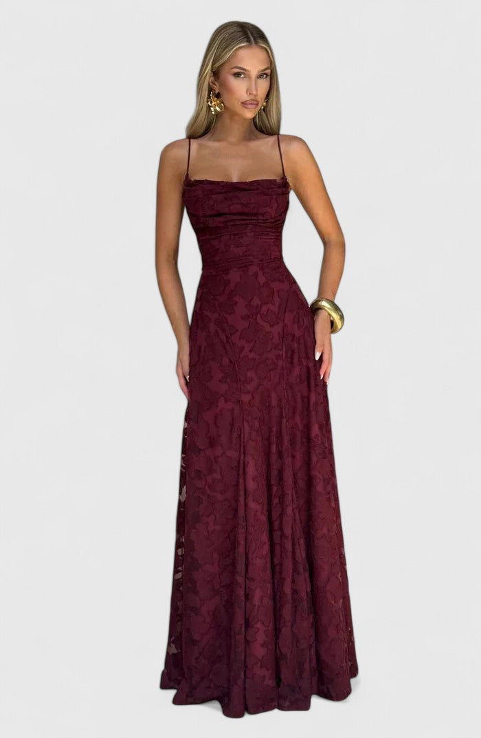 Women's Cowl Neck Maxi Dress with Lace-Up Open Back, view 7