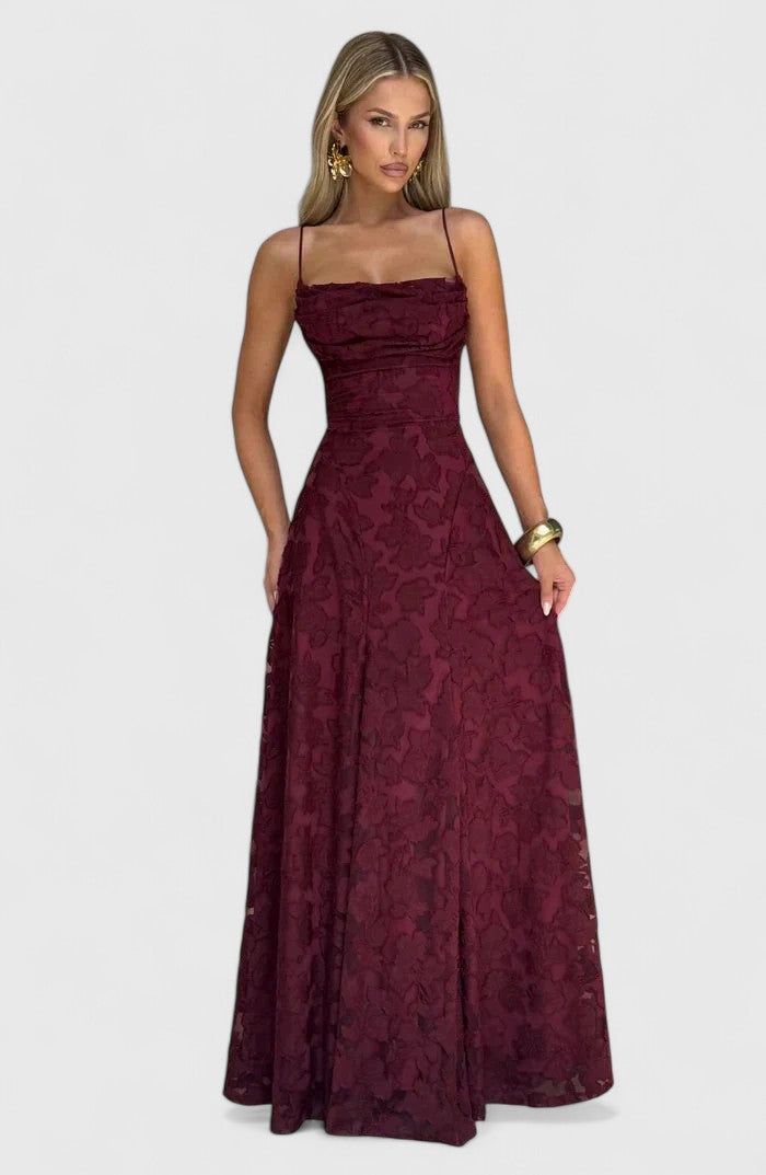 Women's Cowl Neck Maxi Dress with Lace-Up Open Back, view 9