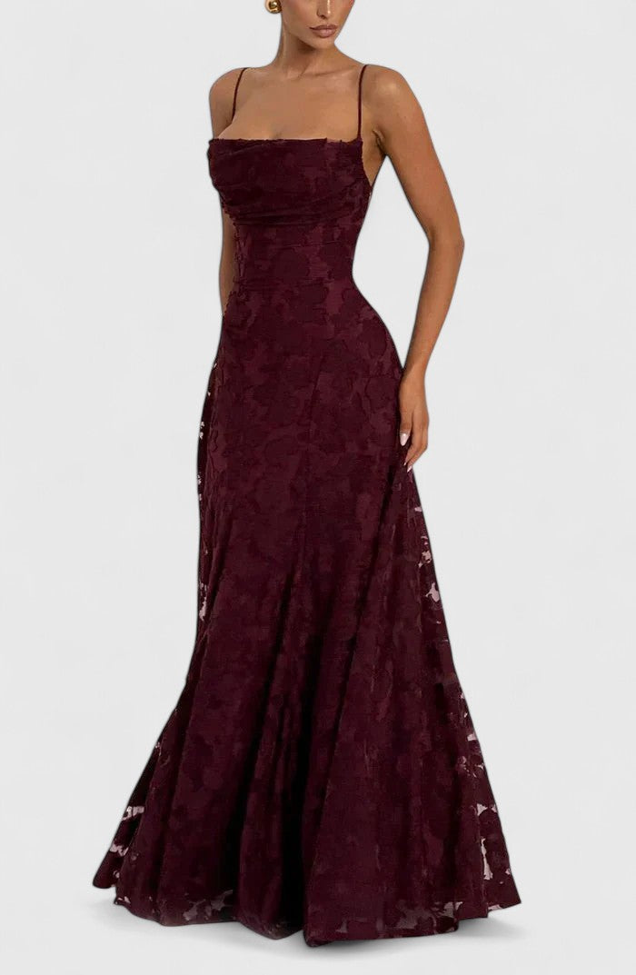Women's Cowl Neck Maxi Dress with Lace-Up Open Back, view 11