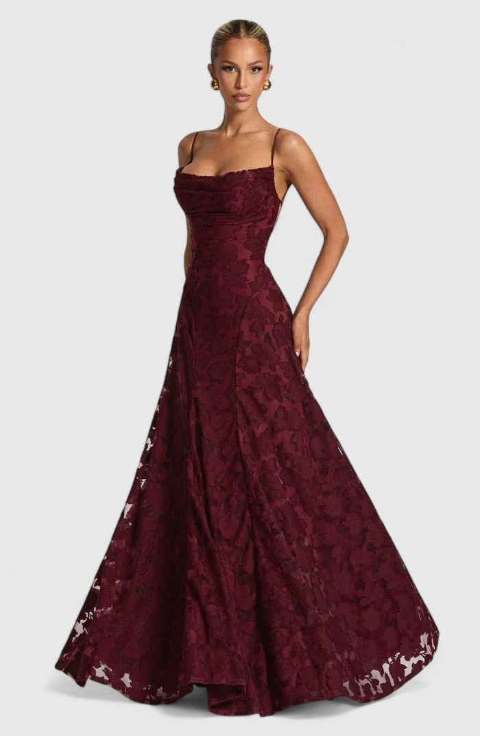 Women's Cowl Neck Maxi Dress with Lace-Up Open Back, view 14