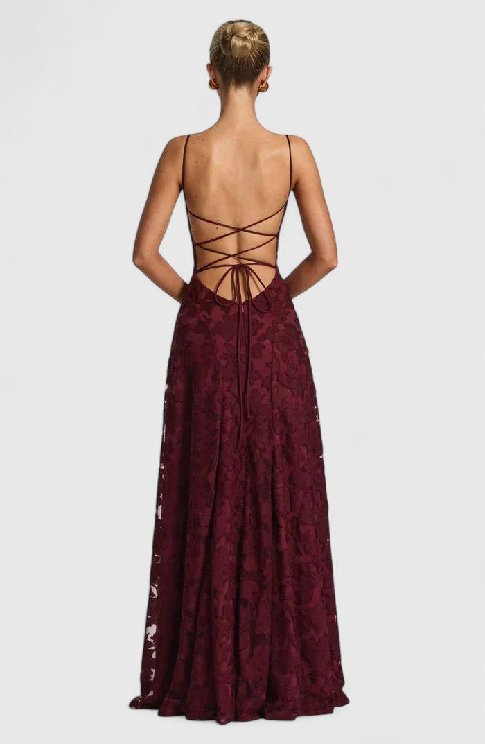 Women's Cowl Neck Maxi Dress with Lace-Up Open Back, view 15