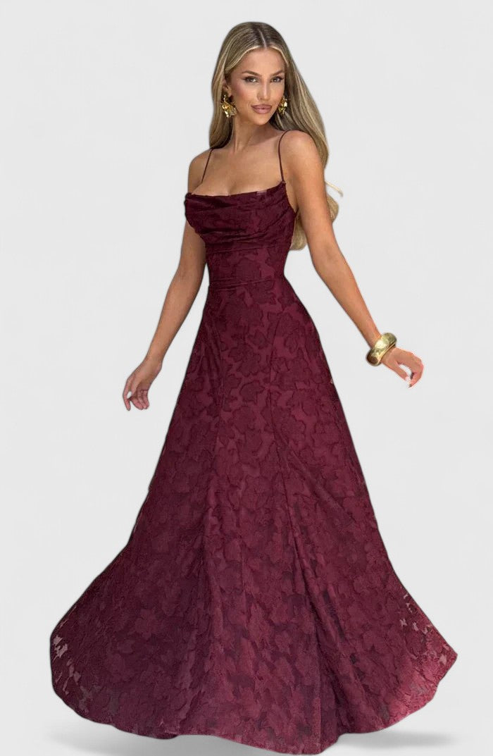 Women's Cowl Neck Maxi Dress with Lace-Up Open Back, view 17