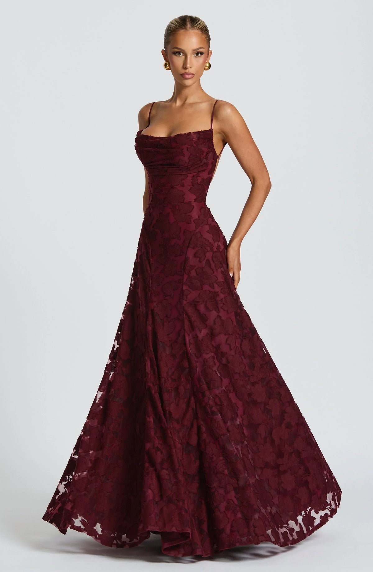 Women's Elegant Draped Maxi Evening Dress, view 3