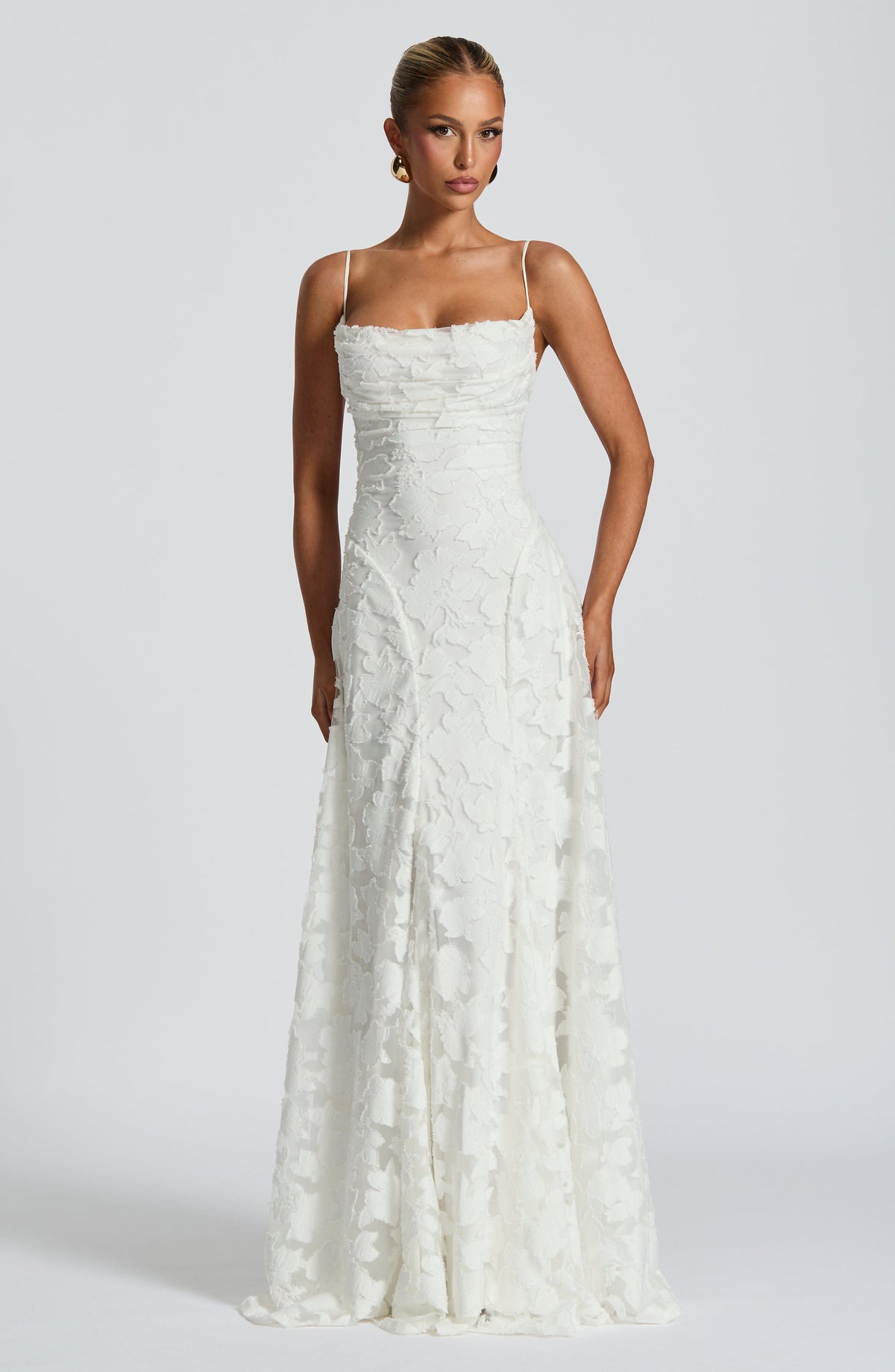 Women's Elegant Draped Maxi Evening Dress in Ivory
