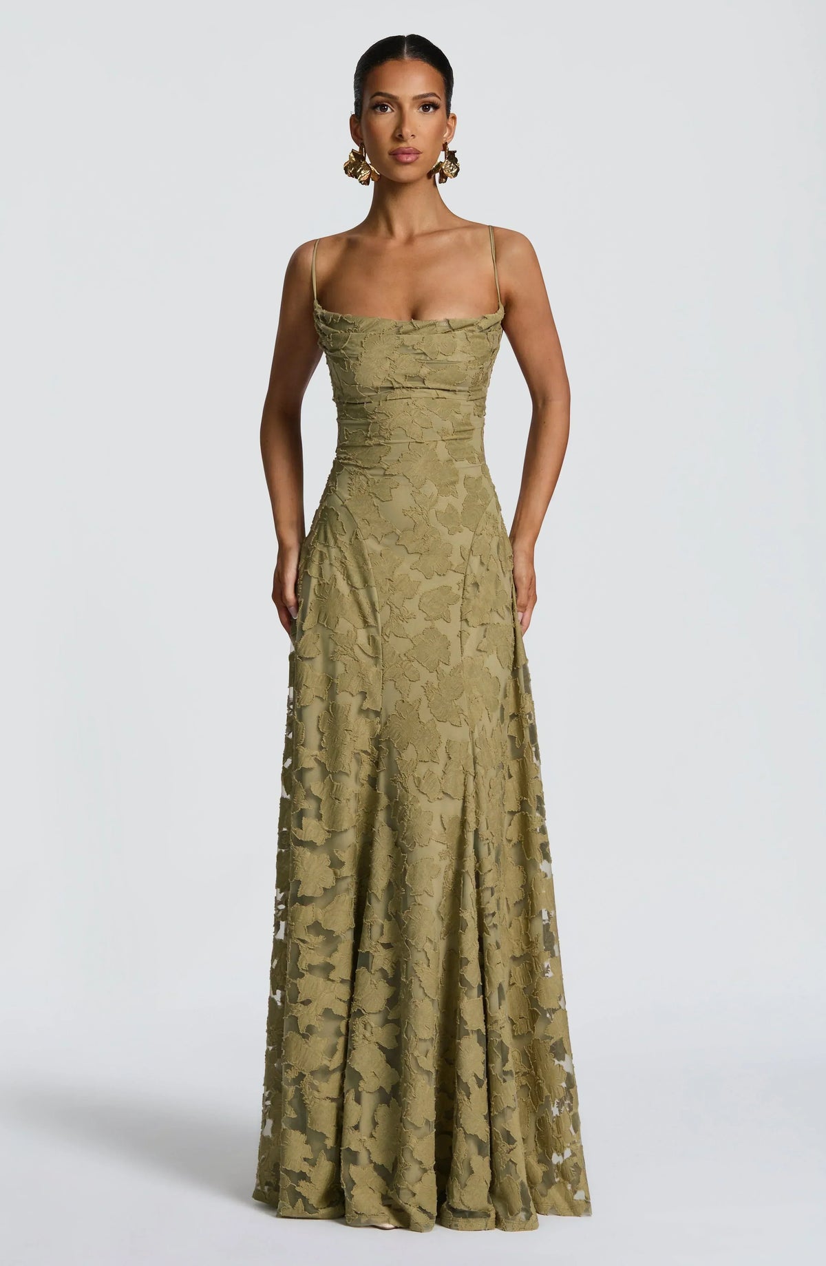 Women's Elegant Draped Maxi Evening Dress in Sage