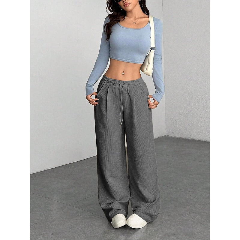 Women's Wide Leg Pants, High Waisted Flowy Casual Trousers