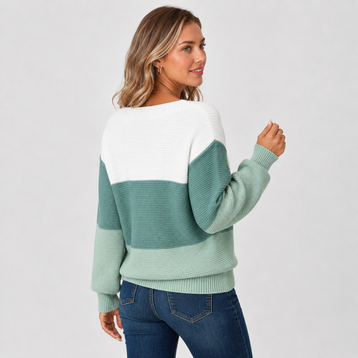 Women's Off-Shoulder Color Block Knit Sweater, view 3