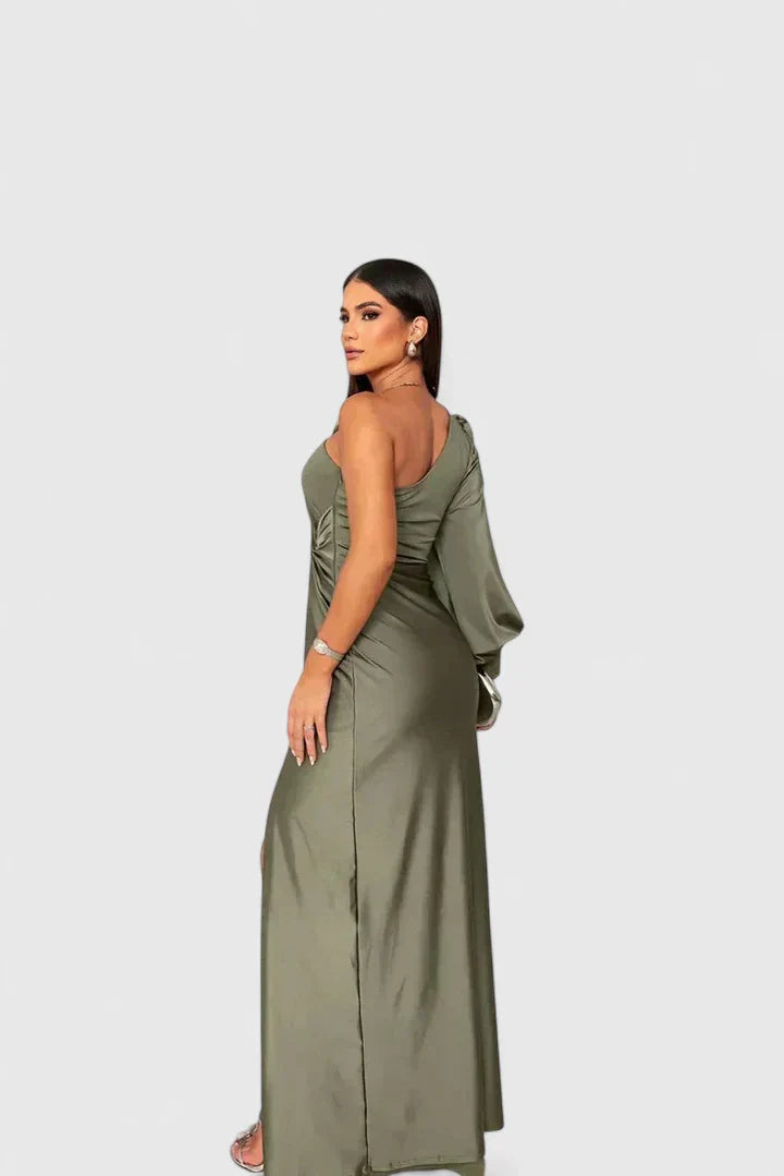 Women's One-Shoulder Maxi Gown with Open Sleeve and Slit, view 2