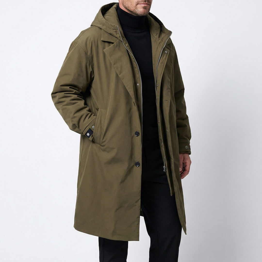 Men's Long Overcoat, Hooded Water Resistant Windbreaker Winter Jacket