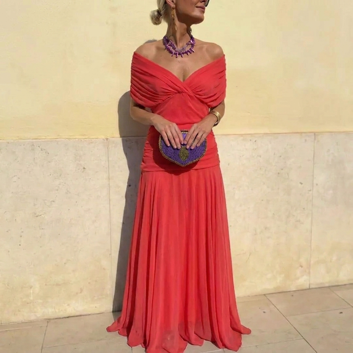Sharon | Elegant Floral Off Shoulder Dress