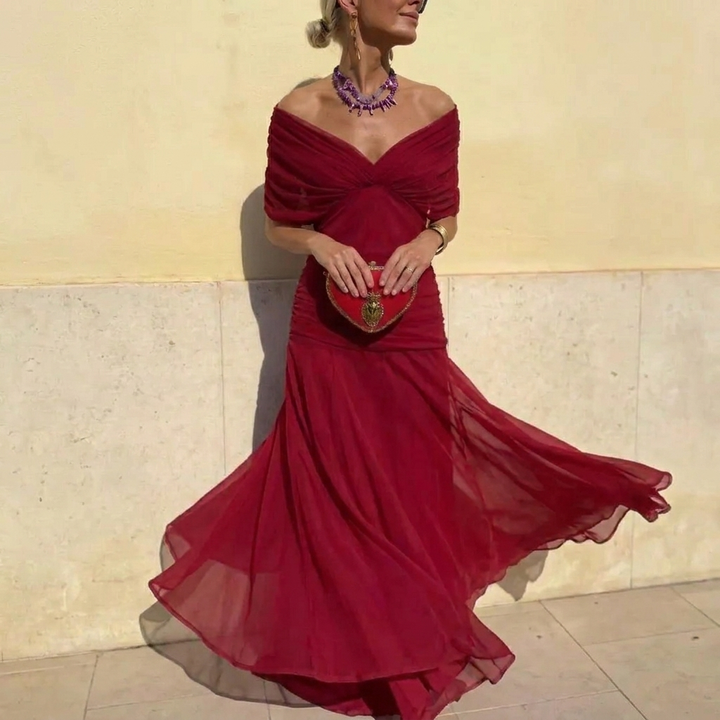 Sharon | Elegant Floral Off Shoulder Dress