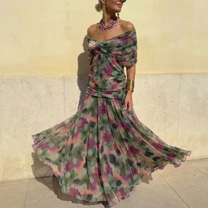 Sharon | Elegant Floral Off Shoulder Dress