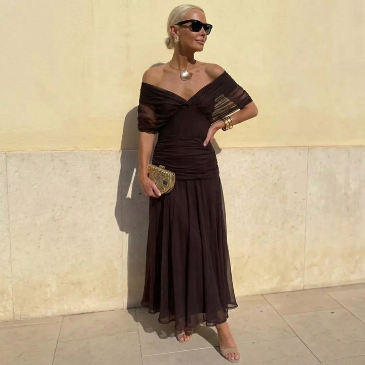 Sharon | Elegant Floral Off Shoulder Dress
