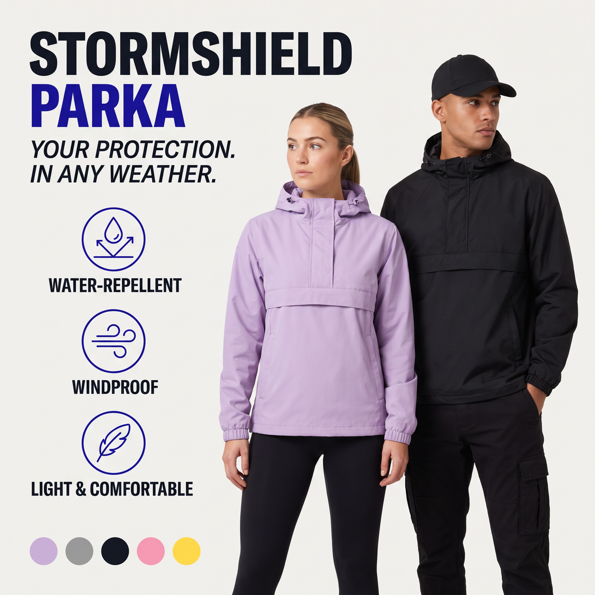 Water-Repellent Windproof Half-Zip Hooded Anorak Jacket, view 2