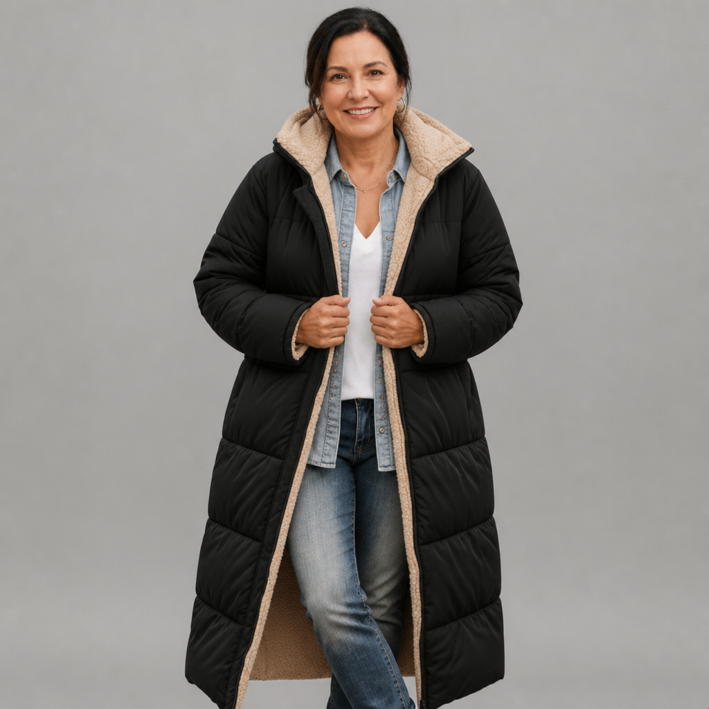 Women's Lightweight Longline Puffer Coat with Built-In Hood