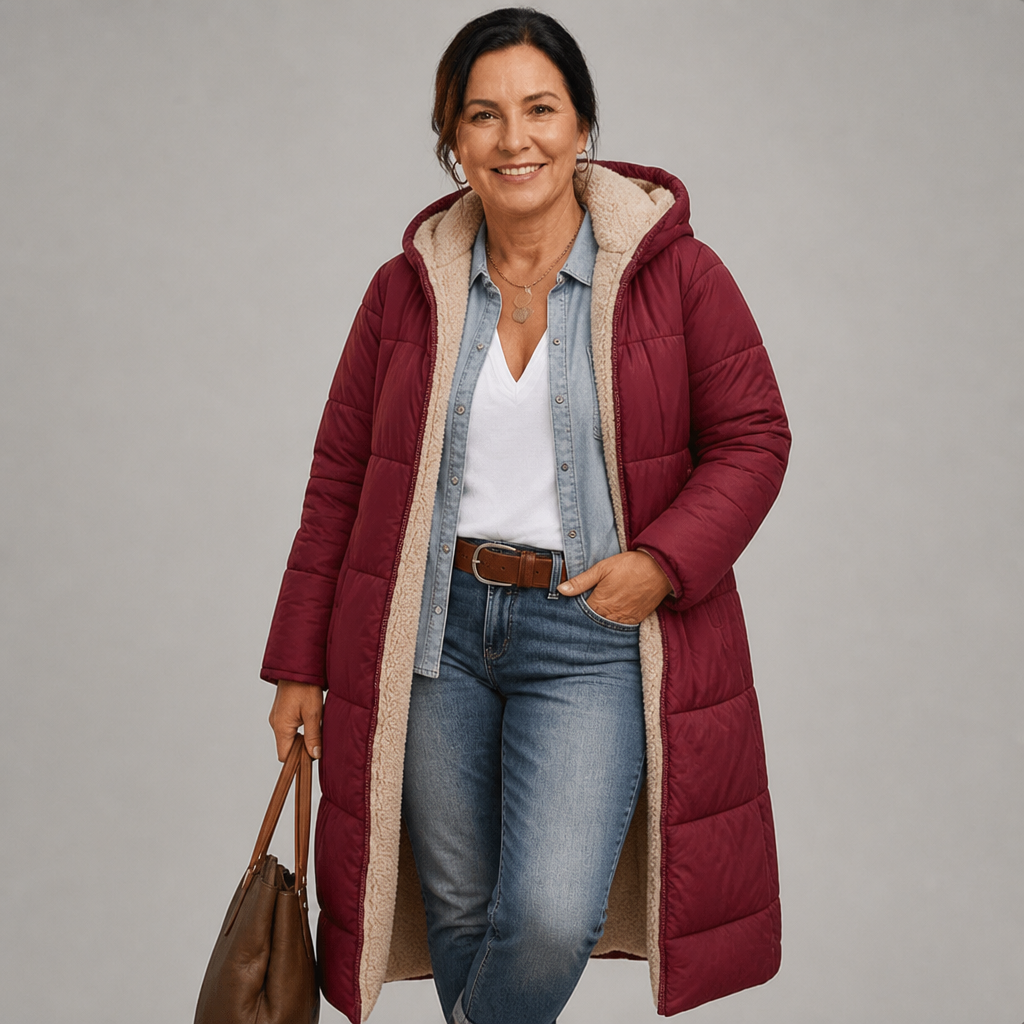 Women's Lightweight Longline Puffer Coat with Built-In Hood, view 7